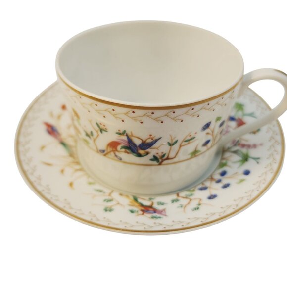 Tiffany & Co. Audubon Pattern Limoges France Flat Tea Cup & Saucer Gold Rim Hand - Picture 1 of 16